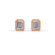 Emerald Cut Real Moissanite Bezel Set Solitaire Stud Earrings Screw Back 14K Gold Plated